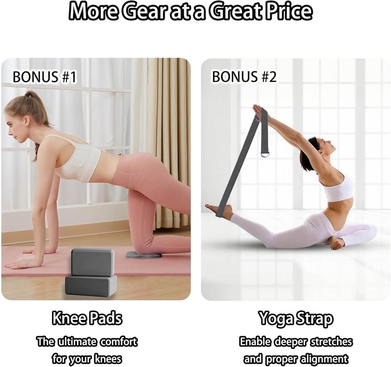 SAMTKA 2 Yoga Blocks Supportive Accessories including 2 Knee Pads, 2 With Strap To Put Less Weight On Wrists, 1 Muscle Massage Roller, 2 Pair of Non-Slip Pilates Socks, 1 GYM Bag, Durable Versatile Yoga Brick Exercise Set of 10 - Image 5